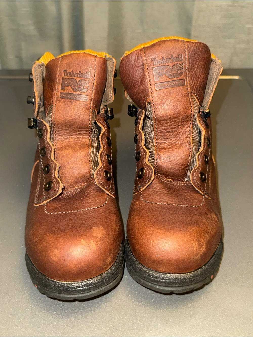 Timberland PRO Brown Leather Women's Combat Boots with Yellow Trim